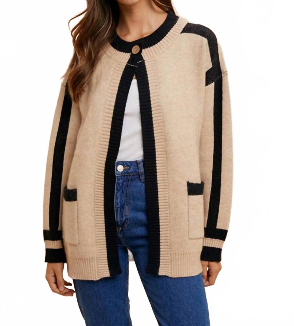 NEW ANNIEWEAR contrast trim open cardigan in oatmeal